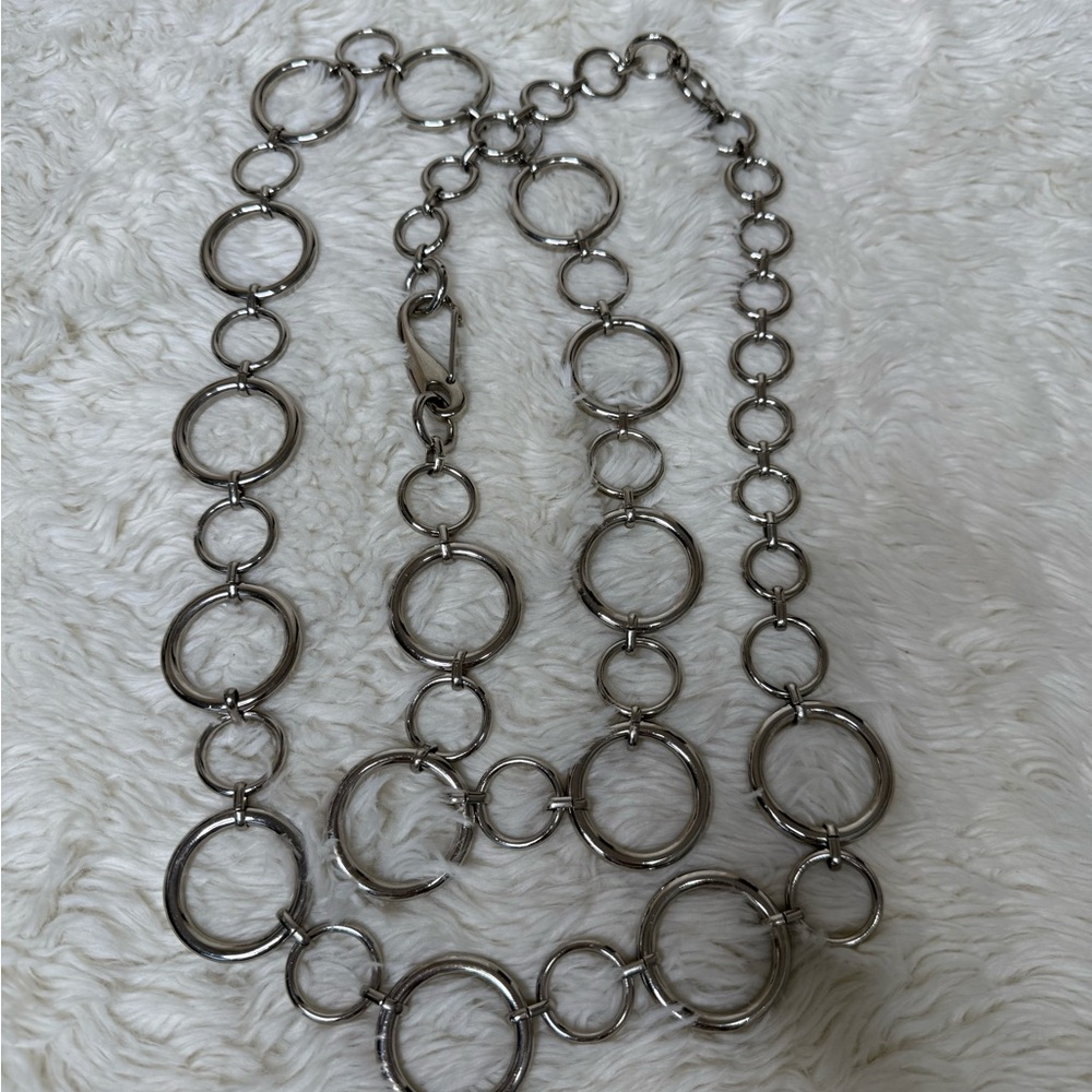 Vintage 90's Y2K Heavy Chunky Chain Waist Belt Silver O-ring Circle Link Adjusta - Picture 9 of 11